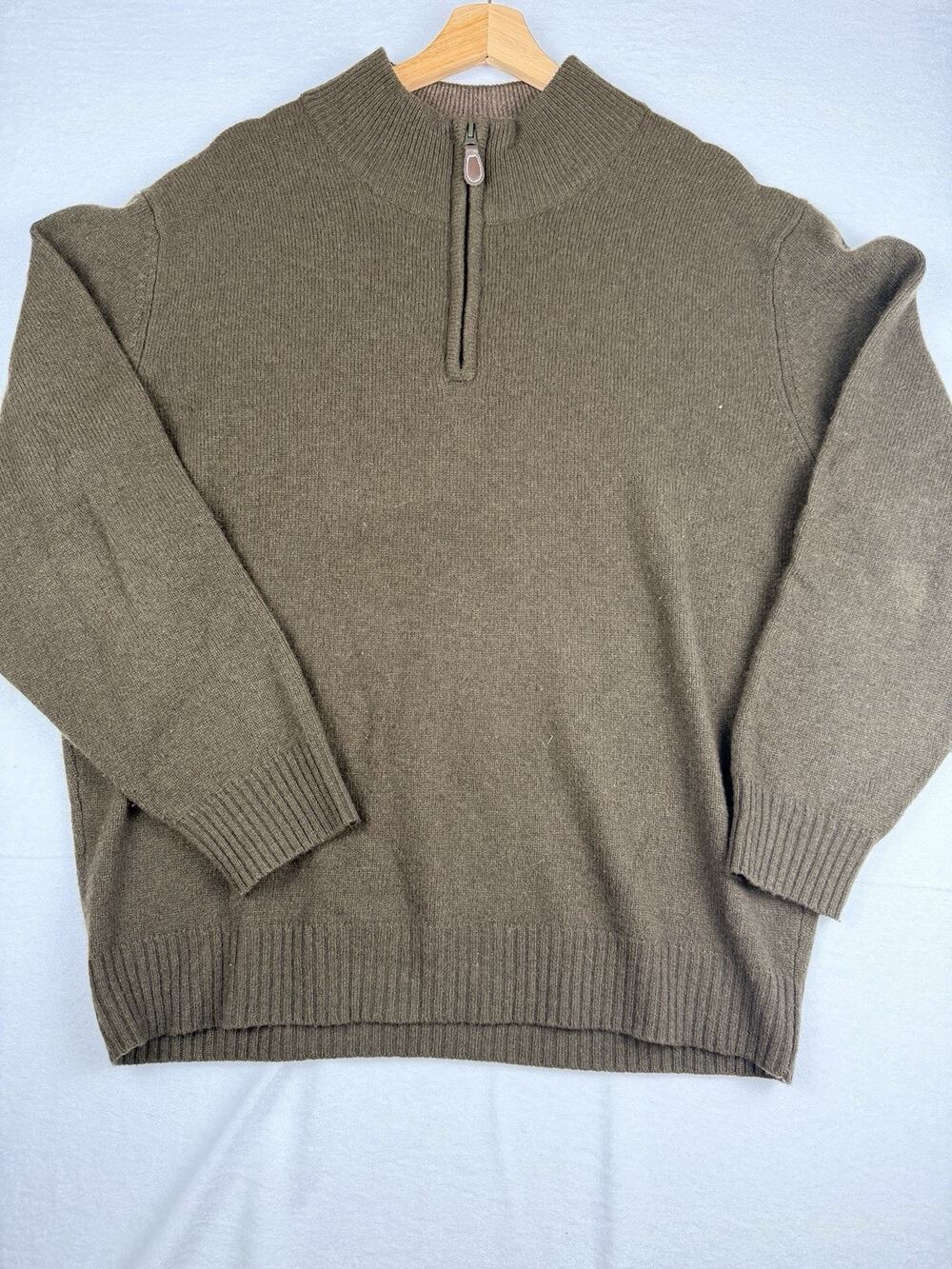 Jos. A. Bank Quarter Zip Sweater Men’s XL Brown Lambswool Preppy Casual